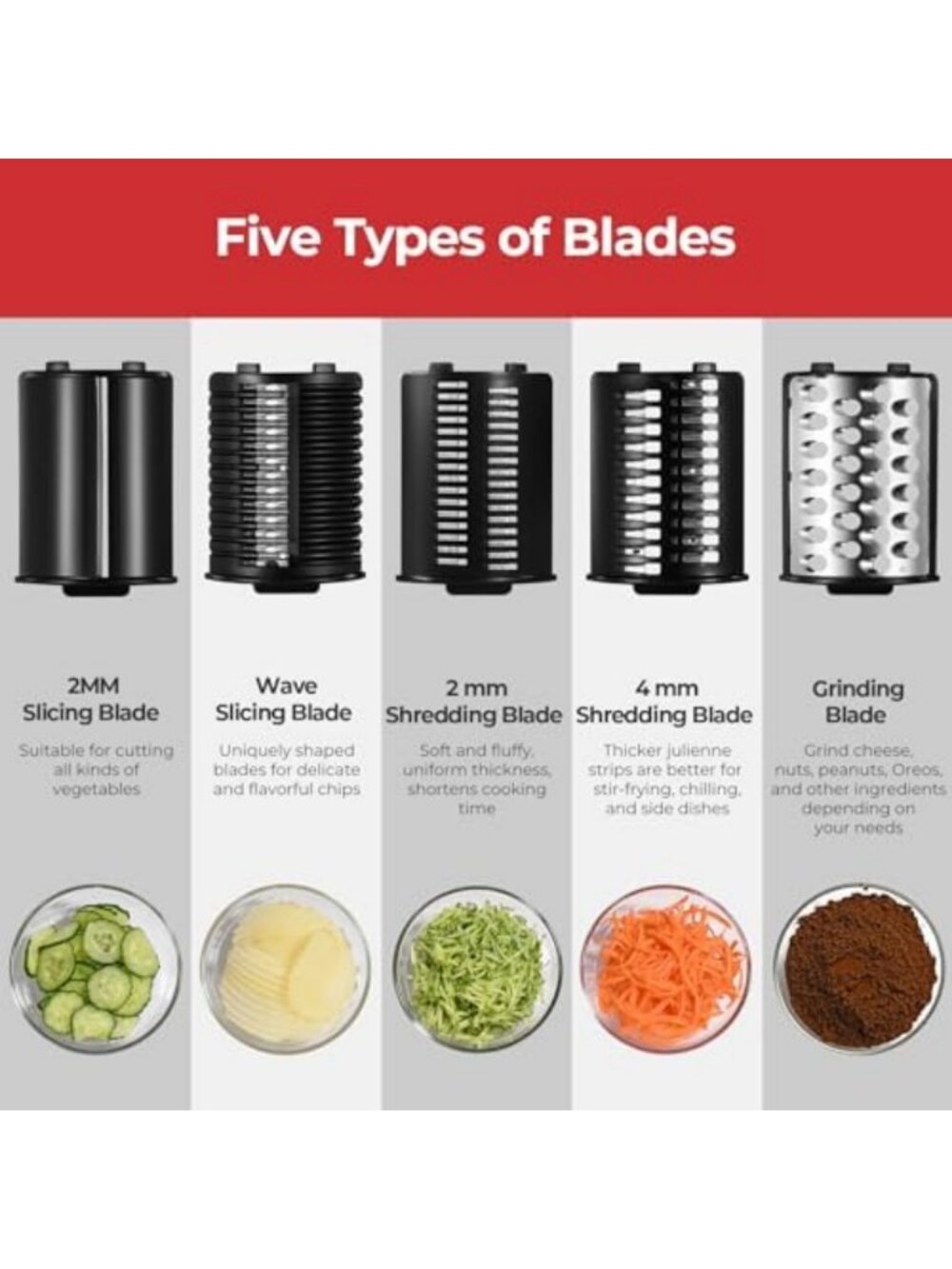 Electric Cheese Grater & Salad Maker - 5 Blades, 250W Slicer for Fruits - Picture 3 of 6